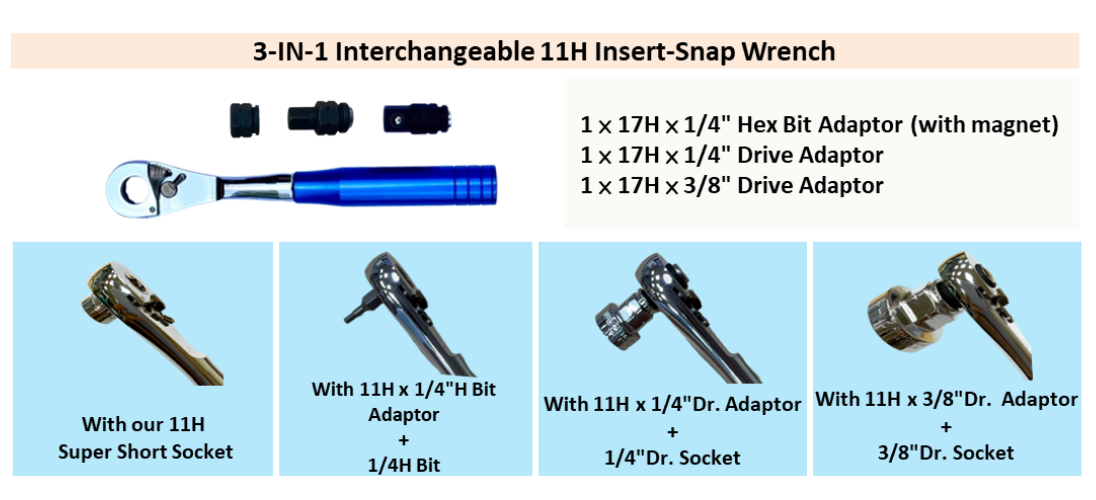 ATW6201 Interchangeable Insert-Snap Ratchet Wrench Set